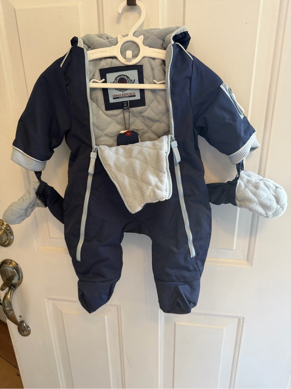 Urban Republic Navy and Light Gray Quilted Lined Baby One-Piece